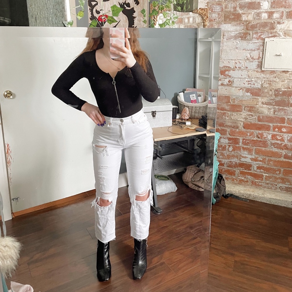 white distressed jeans